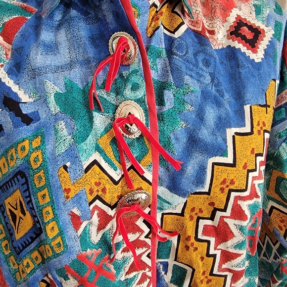 Vintage Western Circle T LS Shirt SZ L Bright Multi-Color - Picture 5 of 7